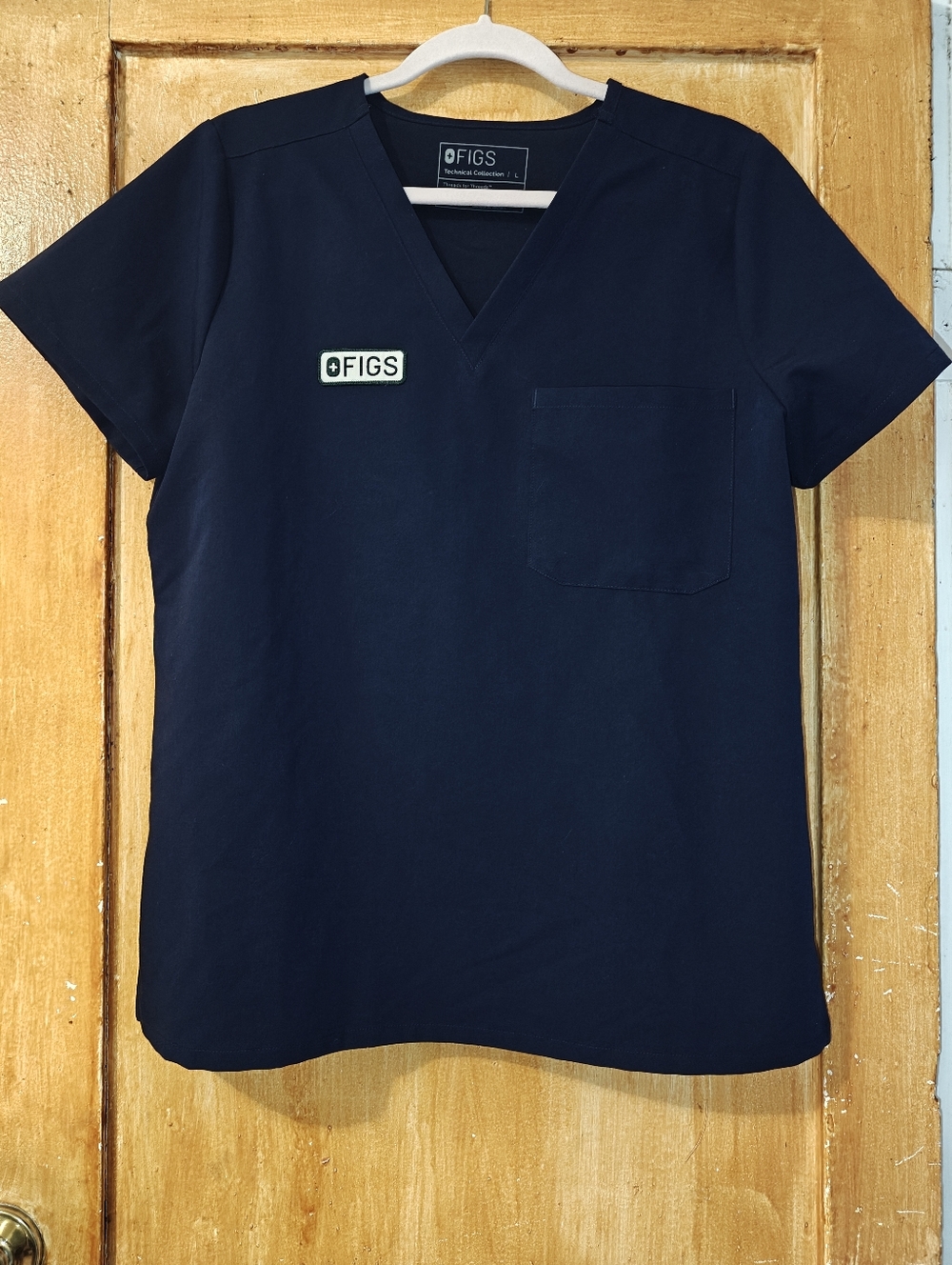 Figs Navy British Racing Stripes Top Size Large